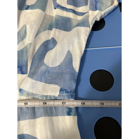 Finley Chantel Shirt Maxi Dress Blue White Abstract Print Belted size Medium - Picture 10 of 12